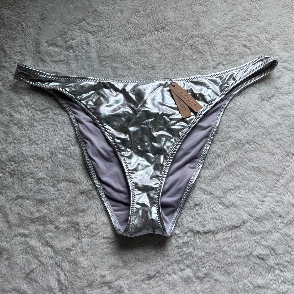 SKIMS Metallic Bikini Swim Bottom Nickel Silver SW-BKN-0032 Women's Size 3X NEW‎